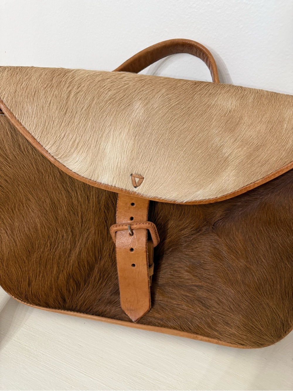 Men's Two-Tone Brown Haircalf Leather Laptop Satchel